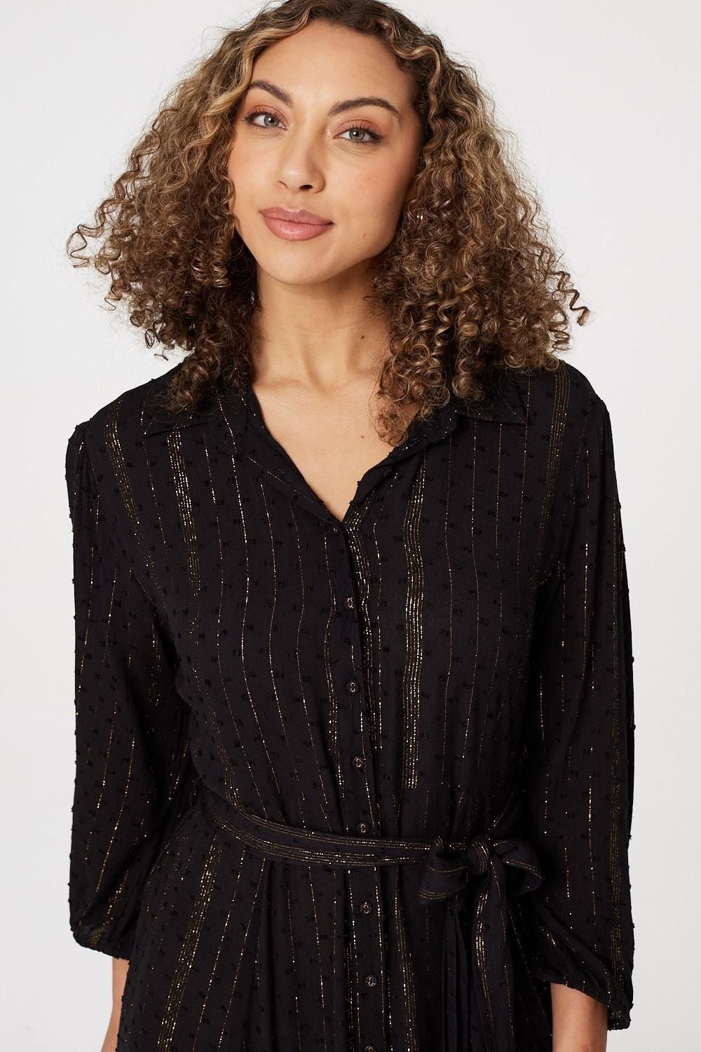Izabel London Metallic Detail Maxi Shirt Dress