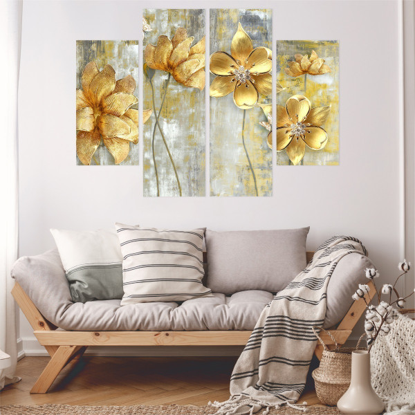 Obraz 4 Częściowy Dekoracyjne kwiaty w odcieniach 80x60cm