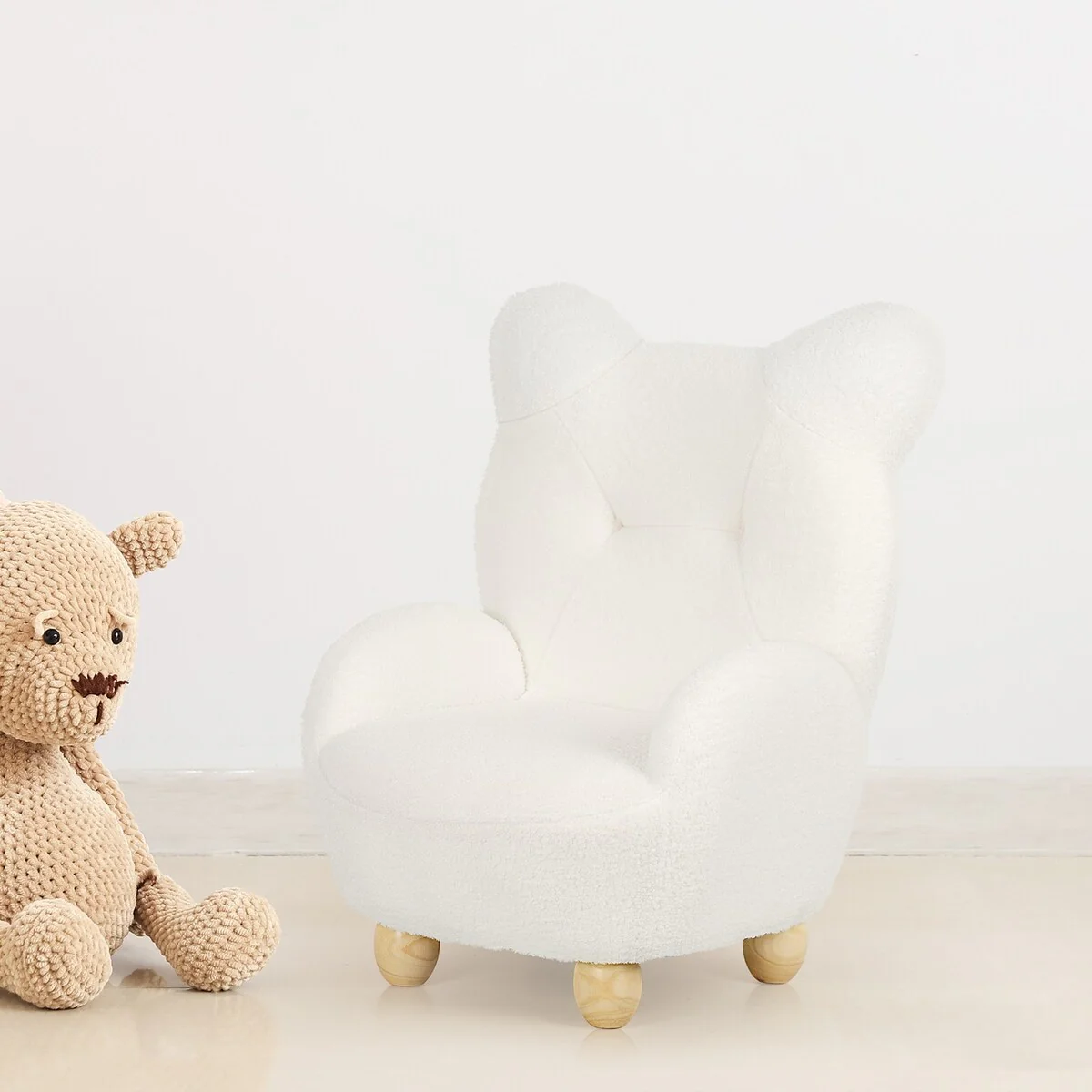 Kids Bear-Shaped Sherpa Chair, Cozy Toddler Foam Sofa for Boys and Girls