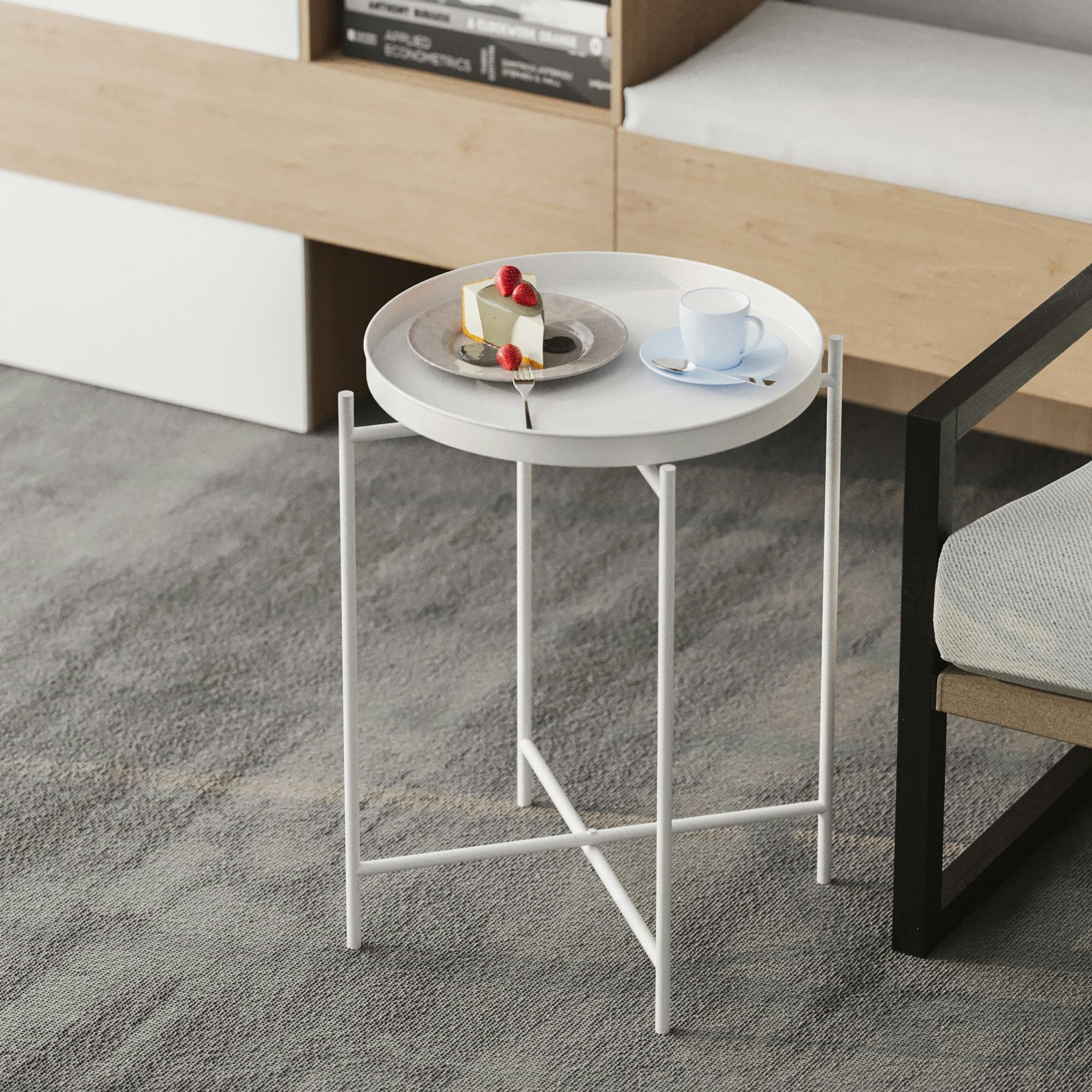 Petite table d'appoint blanche - structure ronde, métal SFAX