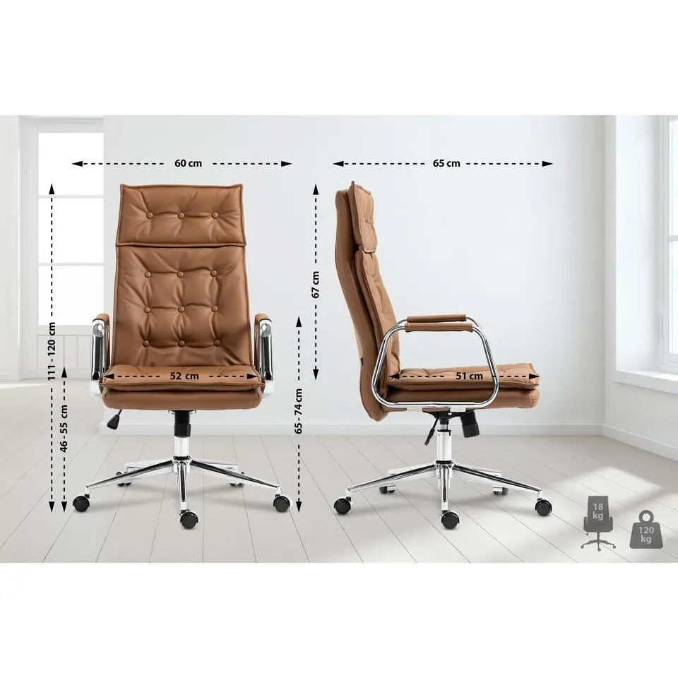 CLP Bureaustoel Sotira chroom Frame - Echt leer - licht bruin