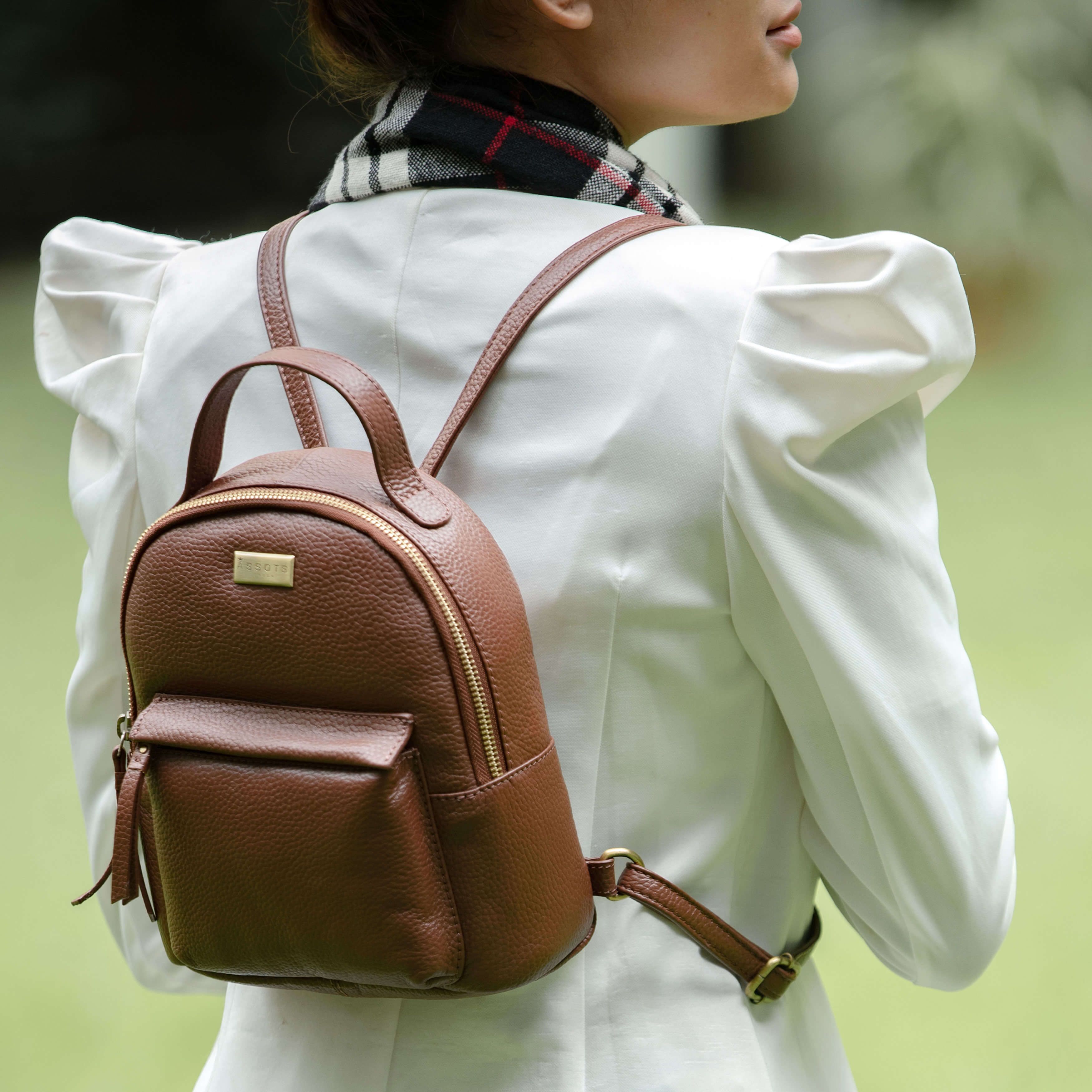 Assots London Betty' Zip Top Mini Pebble Grain Leather Backpack