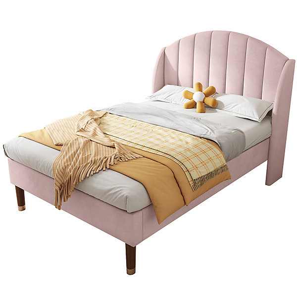 Lit adulte lit cadre à lattes en bois lit 90x200 cm lit rembourré Single velours rose