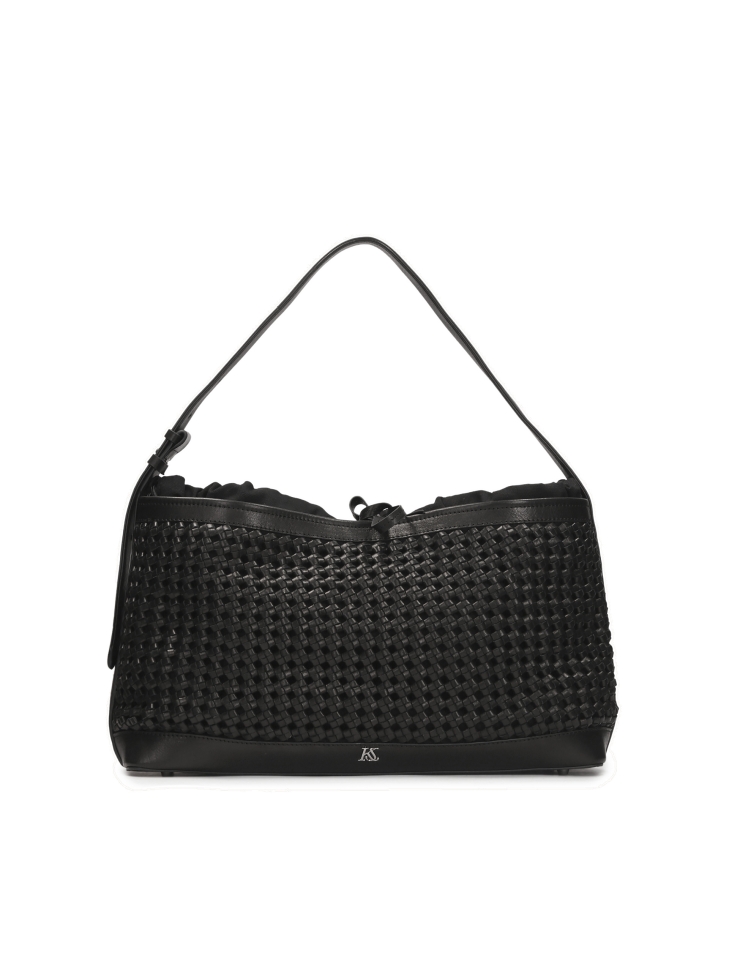 Black braided leather handbag