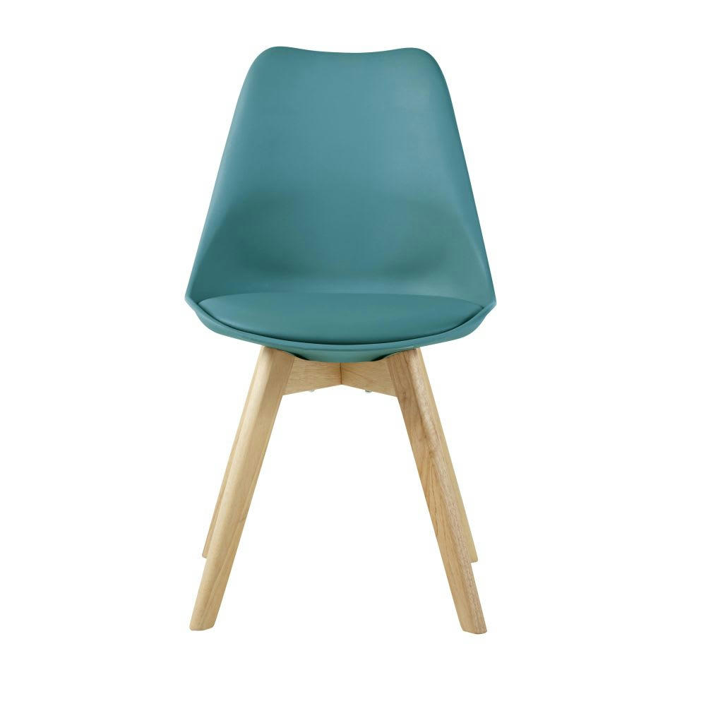 Ice - Chaise style scandinave bleu canard et hévéa