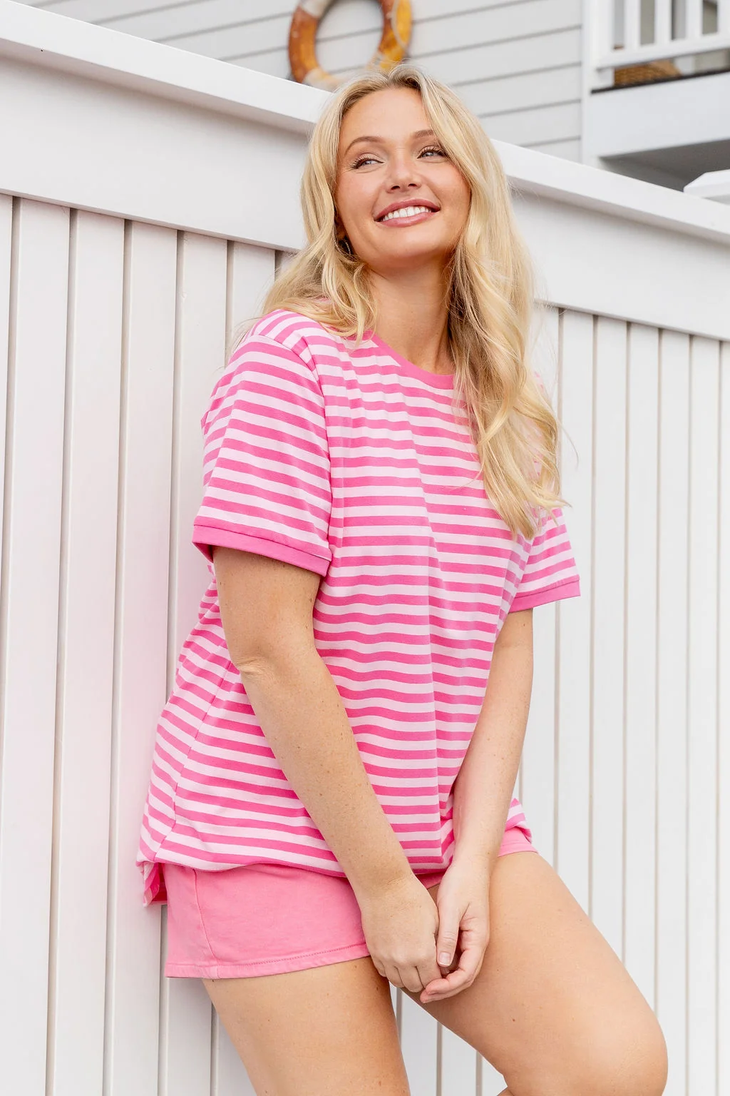 Striped Tee in Pink/Light Pink