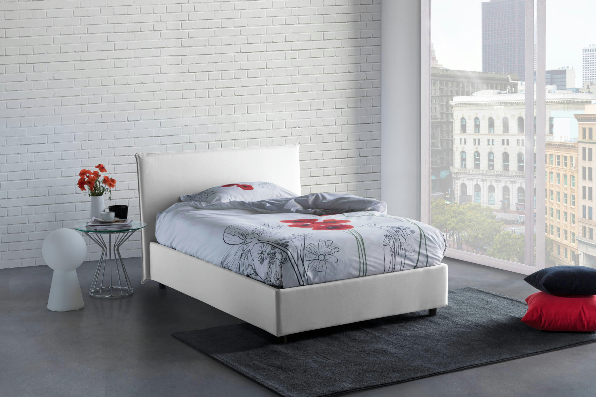 BERENICE - Lit coffre 140x200 cm en tissu blanc