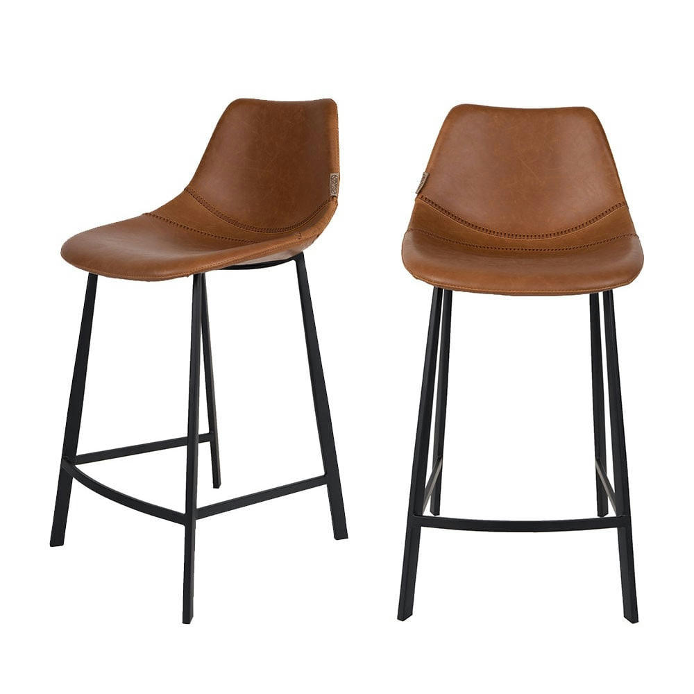 FRANKY - Lot de 2 tabourets de bar vintage 65cm marron