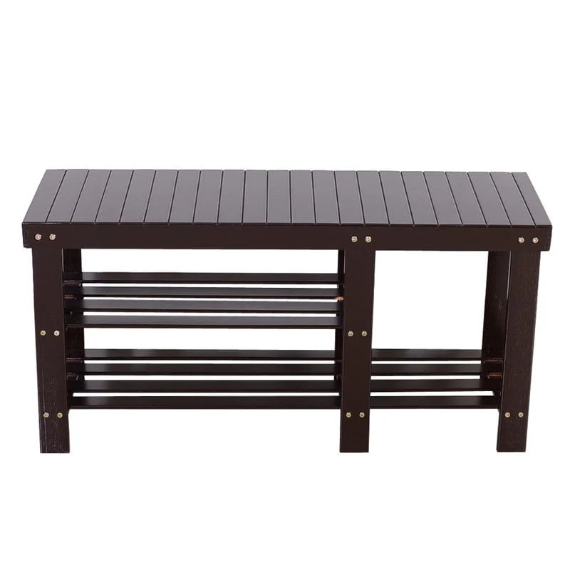 Bamboo Shoe Rack Bench 3-Tier Entryway Storage Organizer Shelf with Seat for Boots