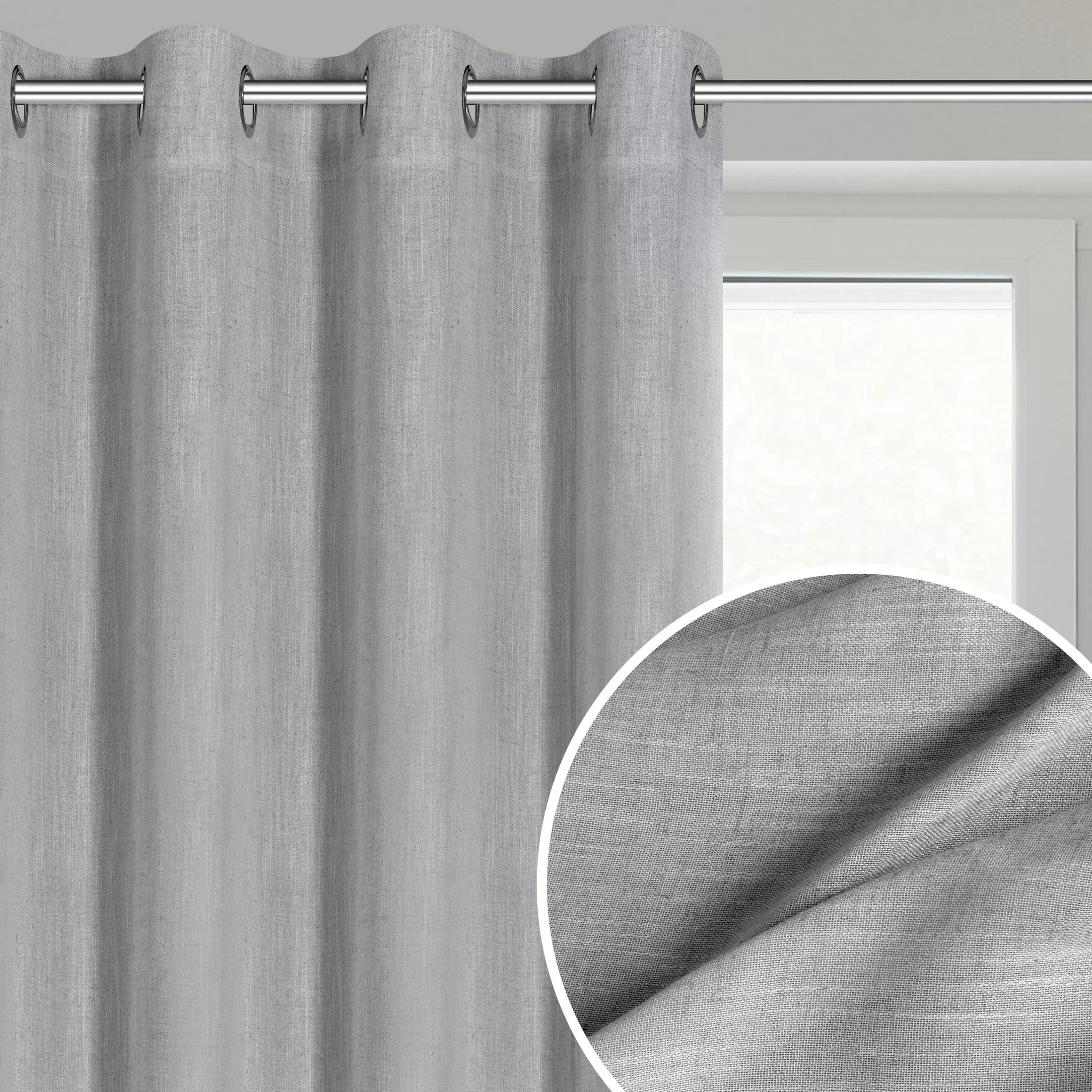 Zasłona srebrna z dodatkiem lnu w stylu eko 140x250 cm przelotka - LATIKA