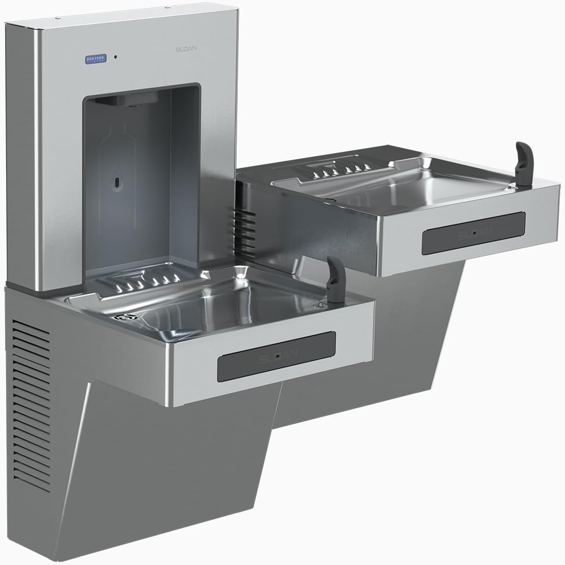 Sloan DropSpot Filtered and Refrigerated On-Wall Bottle Filler with Bi-Level Cooler DRS120-FIL-REF-SS - Water Dispenser and Water Drinking Fountain, Touch-Free Sensor Operated, ADA Compliant