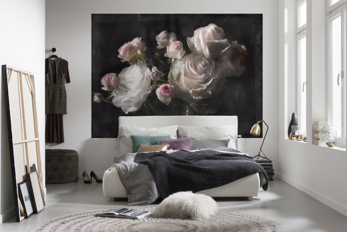 Sanders & Sanders fotobehang bloemen zwart, wit en roze - 254 x 184 cm - 612300