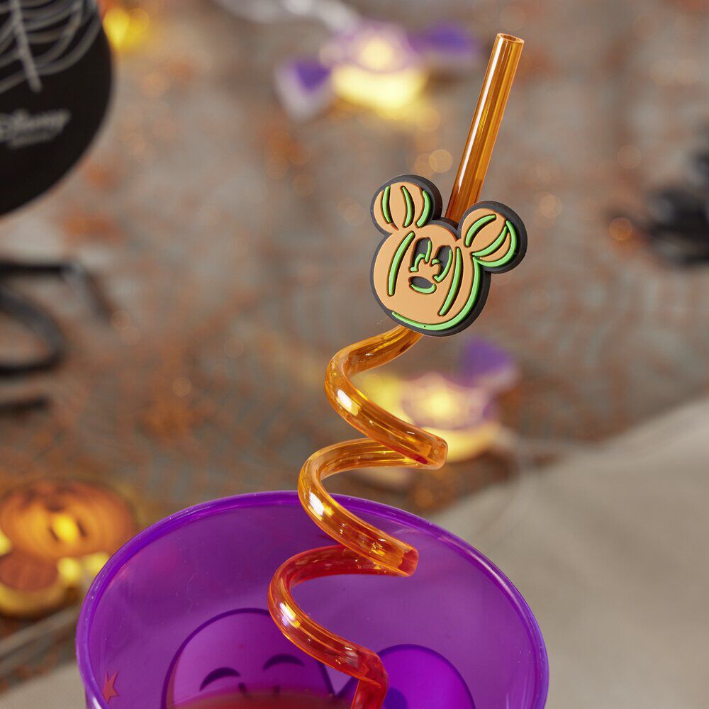 Paille Halloween Disney Mickey x4 plastique torsadé orange L27,5cm