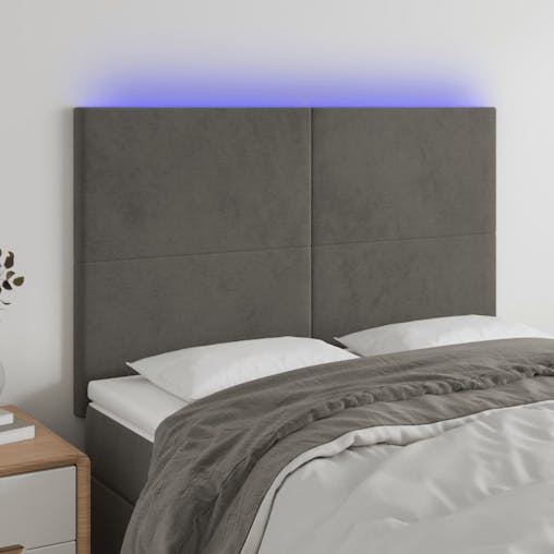 NNEVL LED Headboard Dark Grey 144x5x118/128 cm Velvet