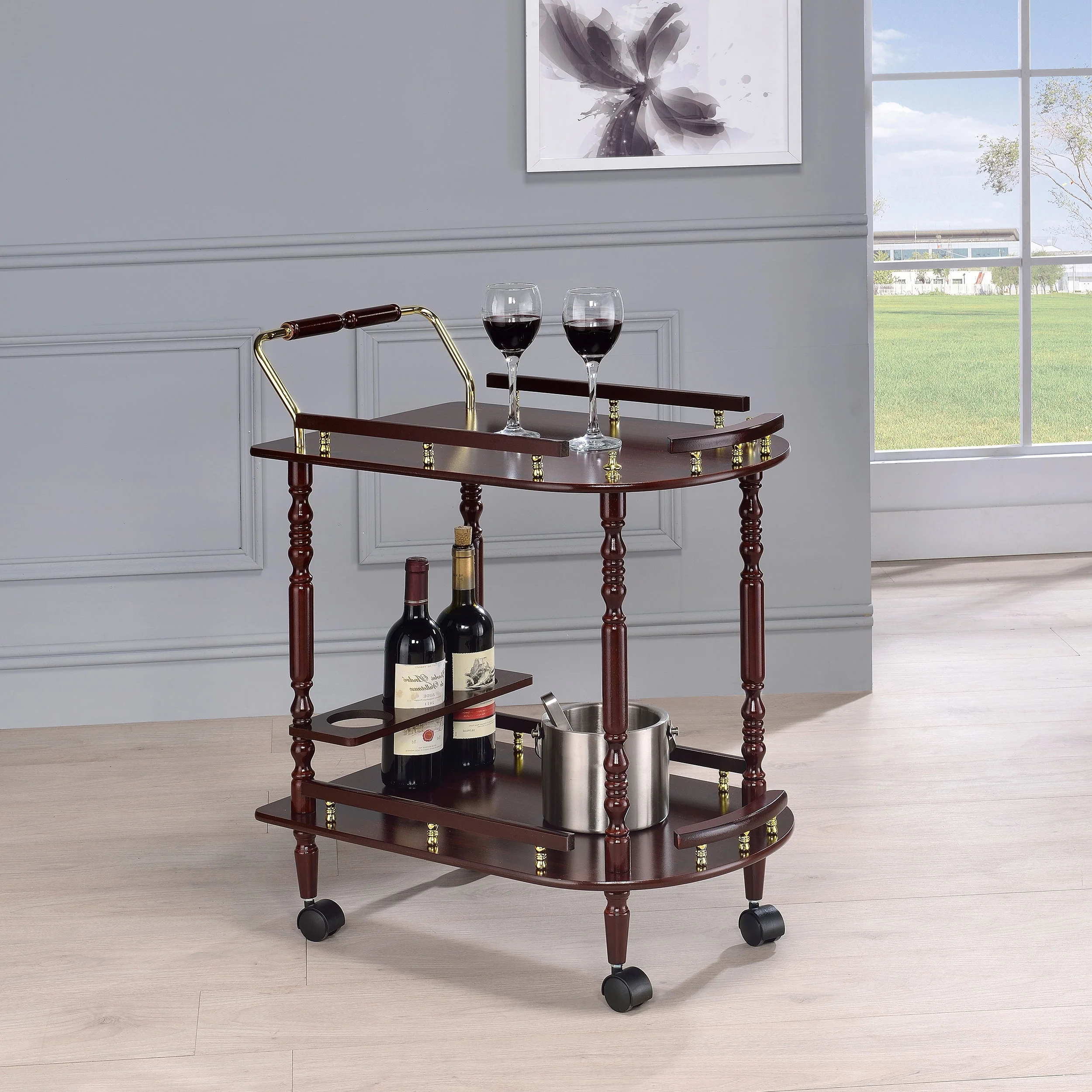 Palmer Merlot 2-tier Rectangular Wood Bar Cart