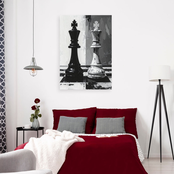 Nowoczesny Obraz do biura salonu, Szachy 3D Król Czarno Biała 20x30