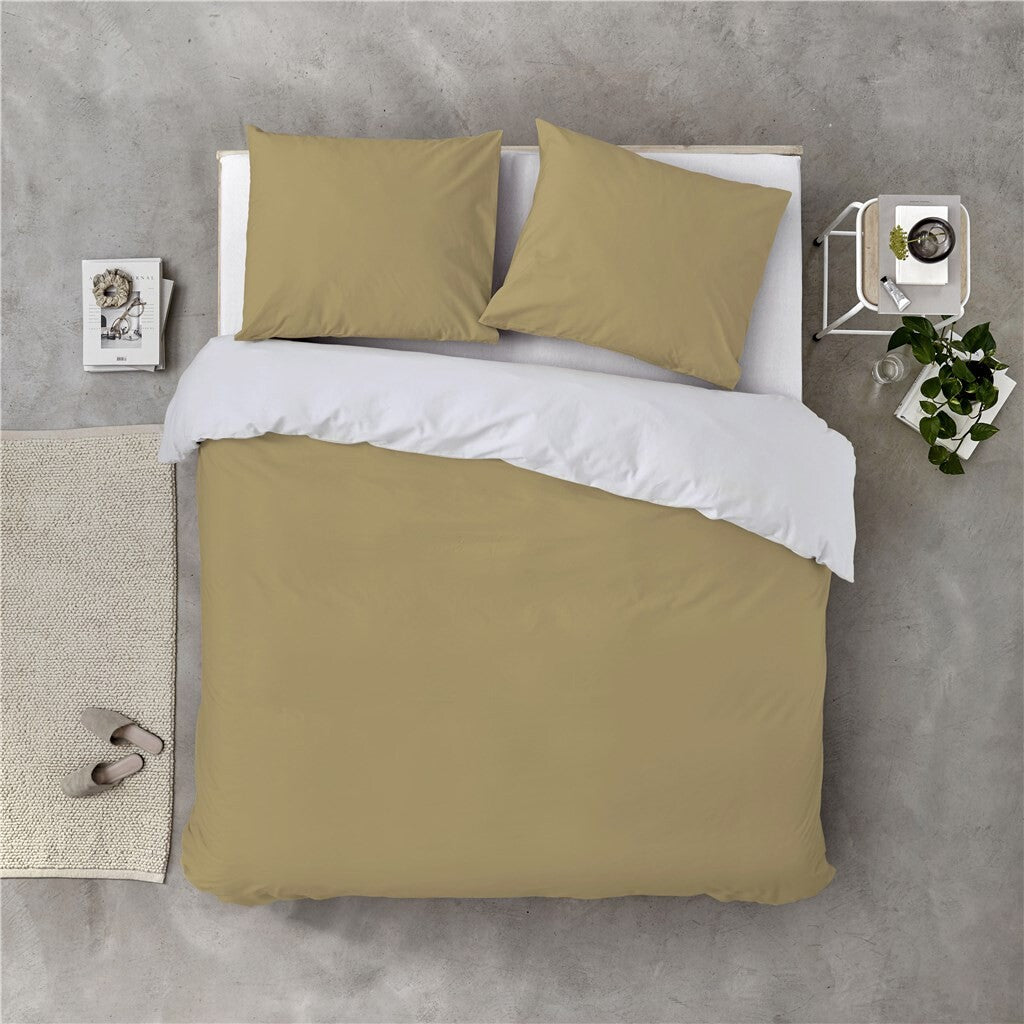 Byrklund - Dekbedovertrek Side Way - 240x220 - Okergeel   Wit