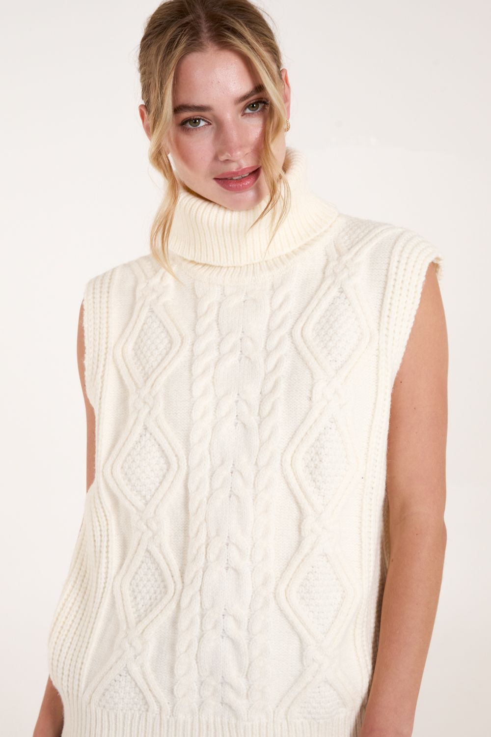 Blue Vanilla Roll Neck Cable Knit Vest