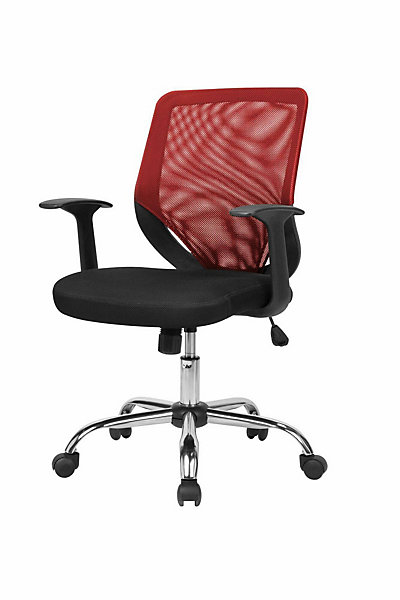 Chaise de bureau Daaro, Chaise de direction en maille avec accoudoirs, Siège de bureau ergonomique, 60x54h90/98 cm, Noir et Rouge