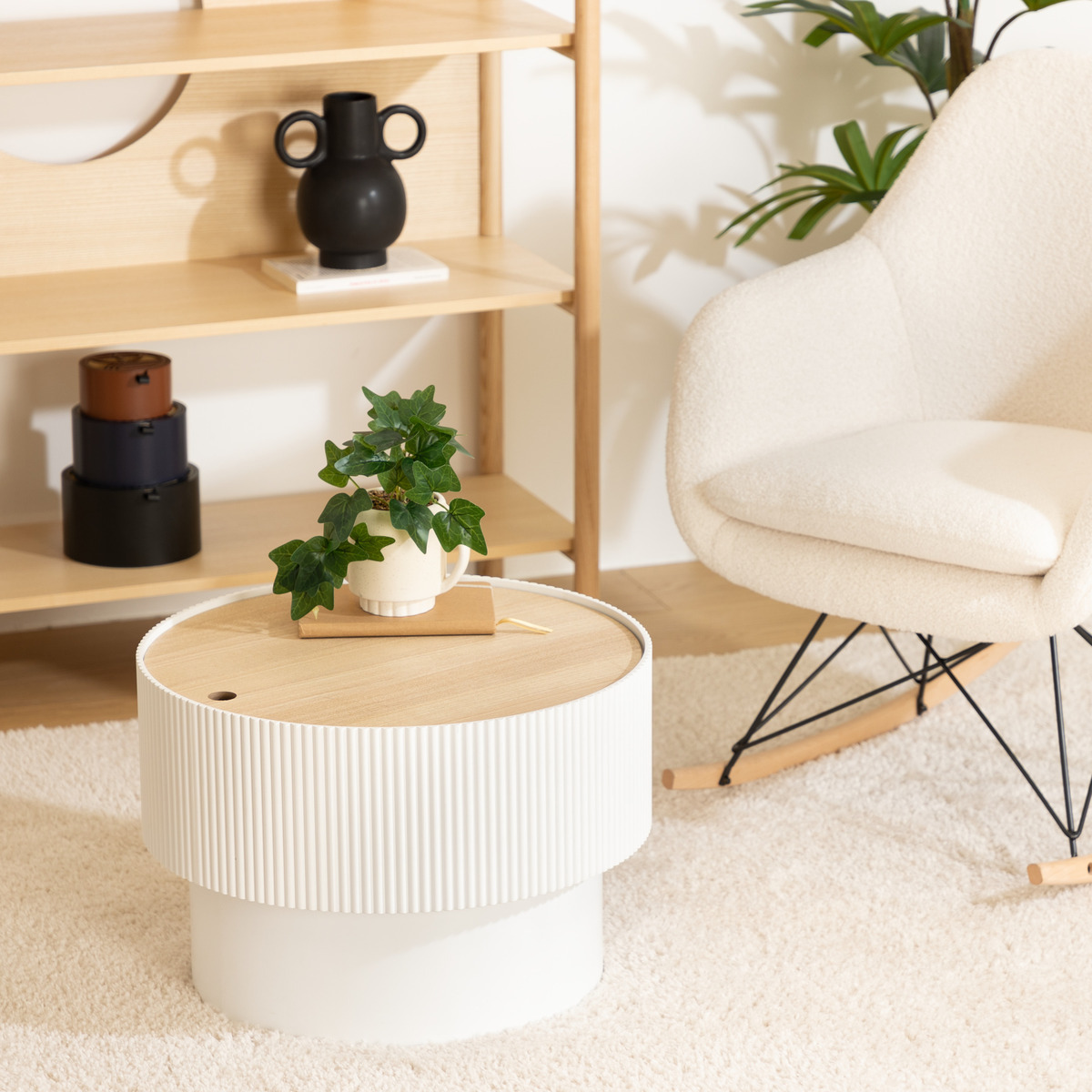 Coffee table "Enola" Ash veneer, white, d.55 cm
