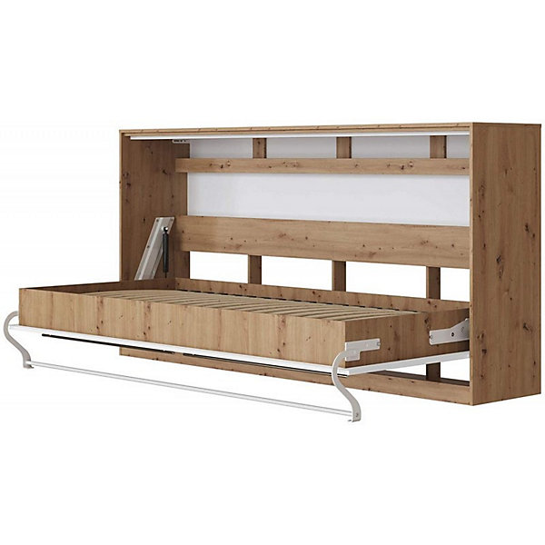 Armoire Lit escamotable 90x200cm Supérieur Horizontal Lit Mural Chêne Sauvage-blanc