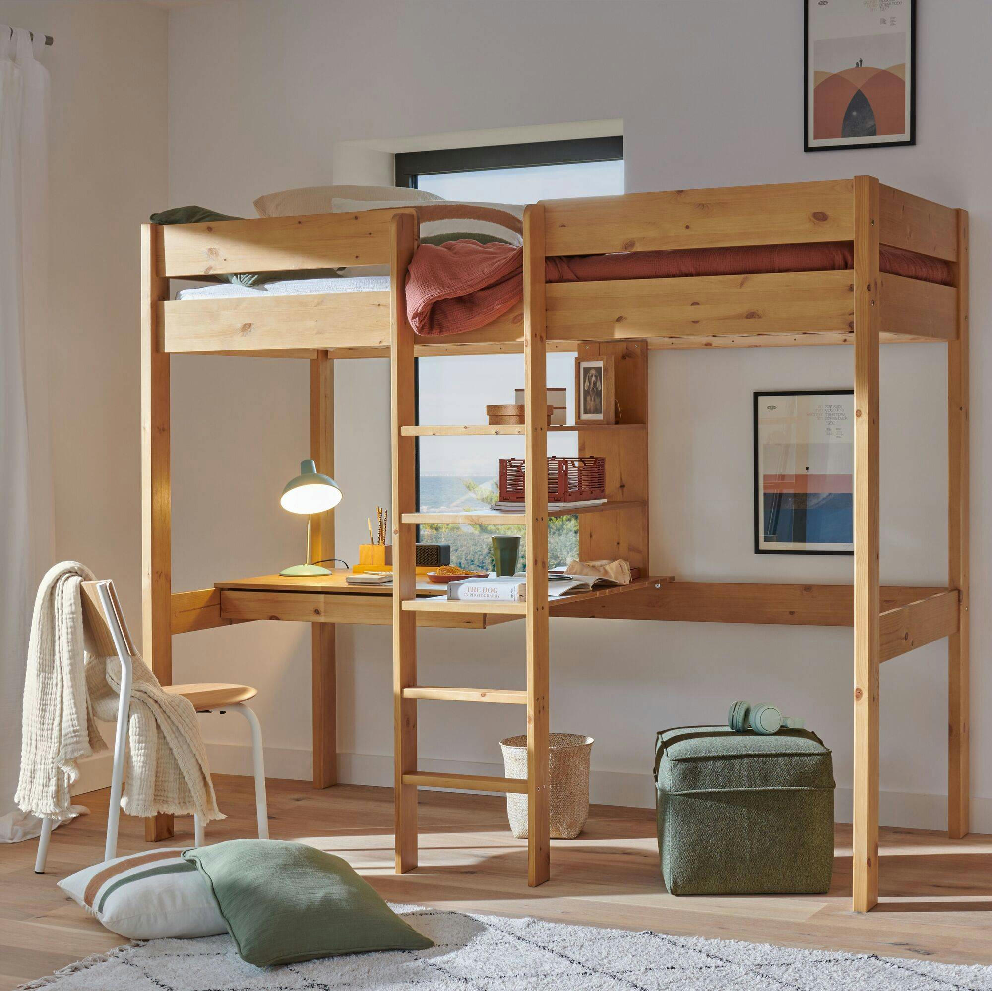 TIM - Lit mezzanine avec 1 bureau 90x200 cm miel