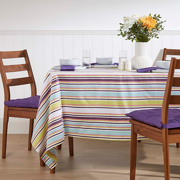 Nappe de table en 100% coton - Rayures osaka vert - 137 x 178 cm - HOMESCAPES - Lavable en machine