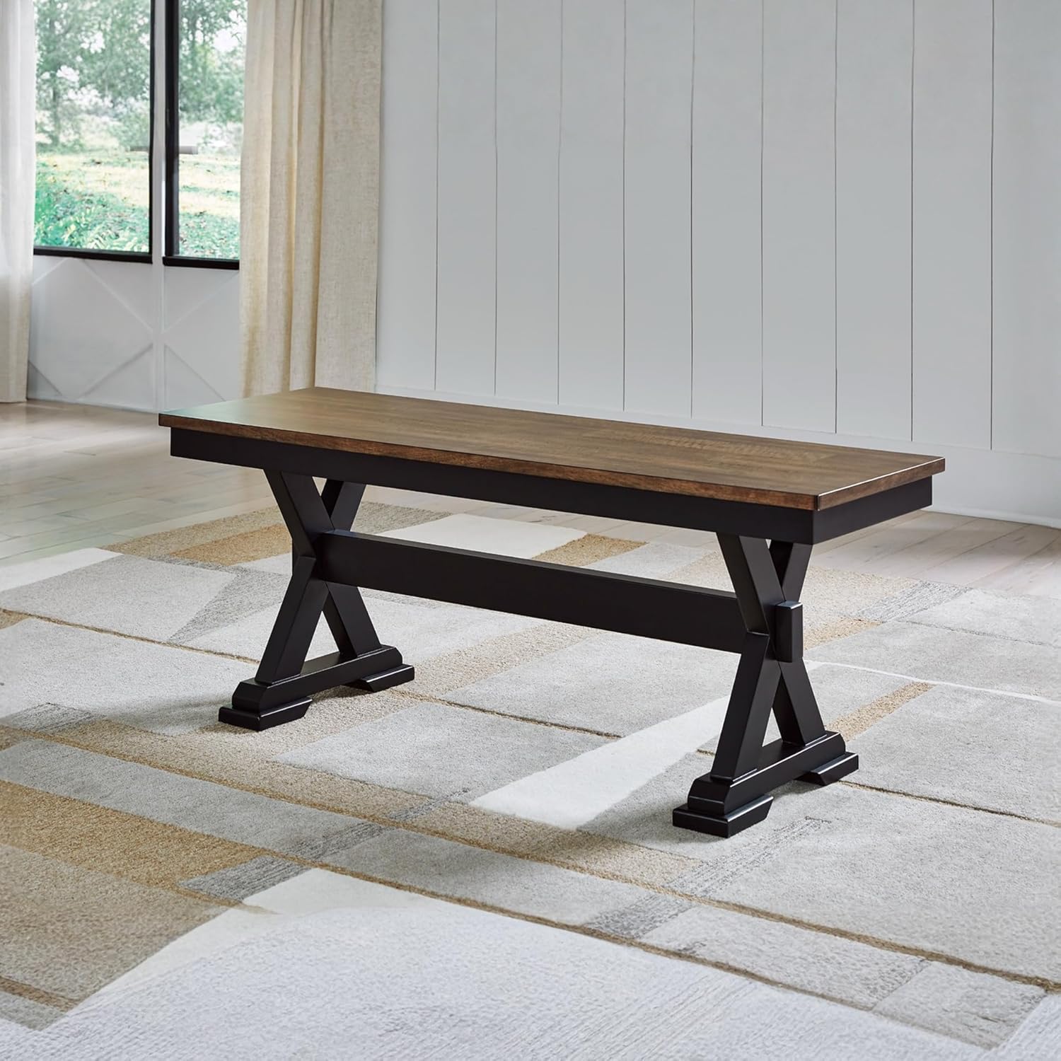Signature Design by Ashley Wildenauer Farmhouse 50 Dining Bench, Dark Brown & Black