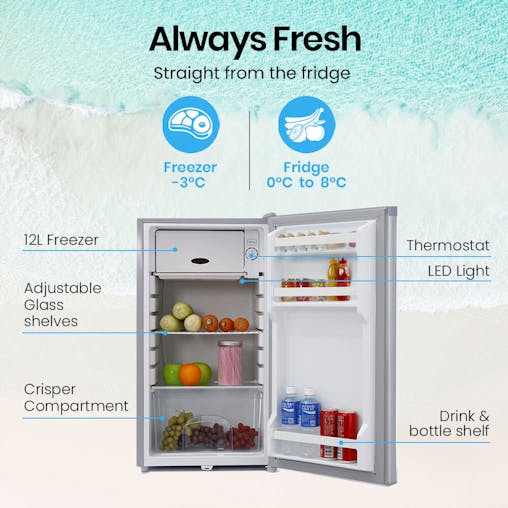 NNEMB 95L Portable Upright Fridge and Freezer 12V/24V/240V for Camping-Caravans-Silver