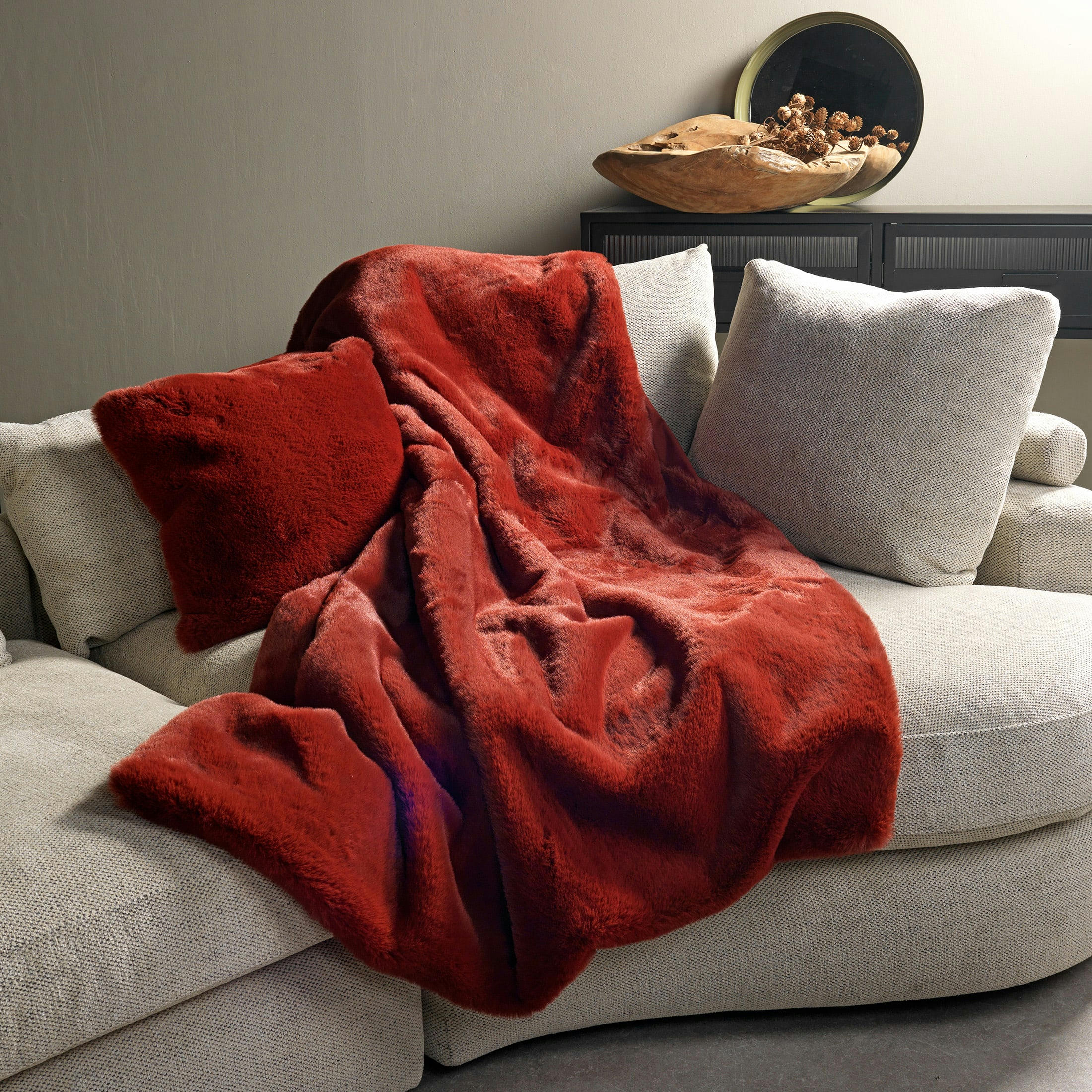 Zinzi - Plaid rouge fausse fourrure 140x180 cm uni