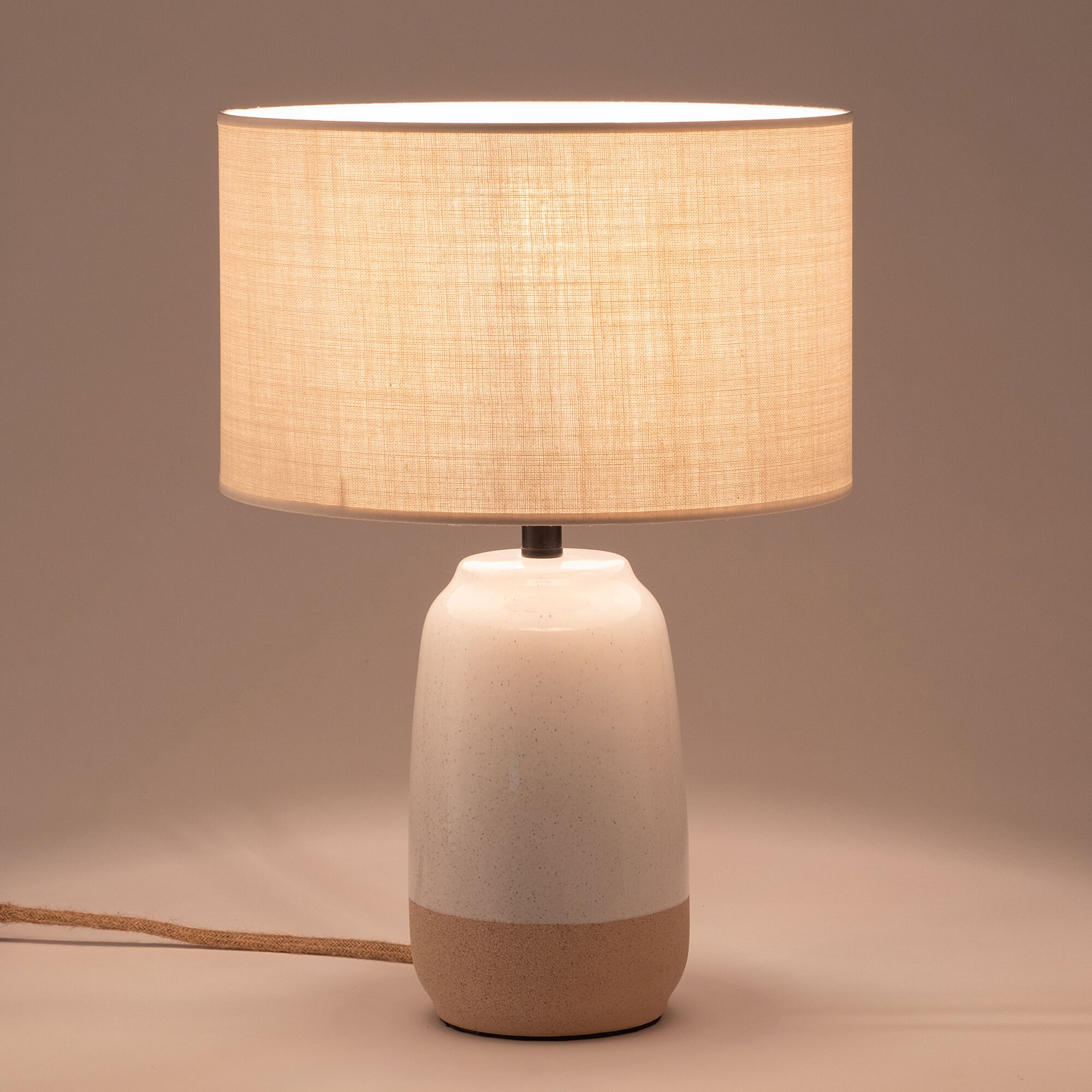 YOURI - Pied de lampe électrifié en grès D13cm - blanc