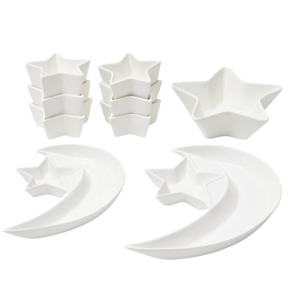 Service à vaisselle forme lune et étoile 9 pièces céramique blanche