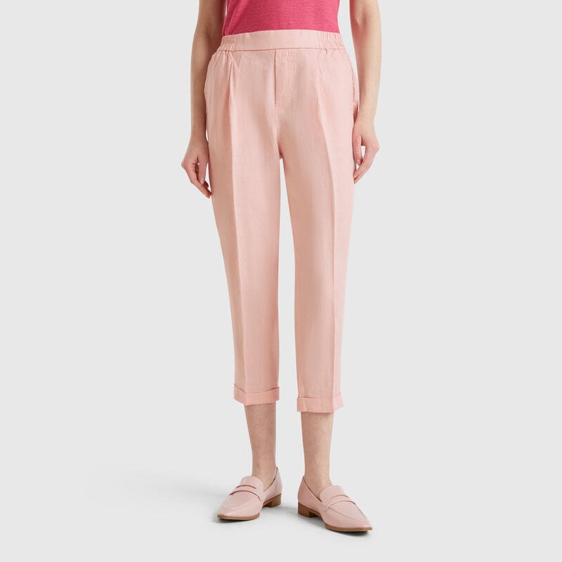 Cropped trousers in 100% linen