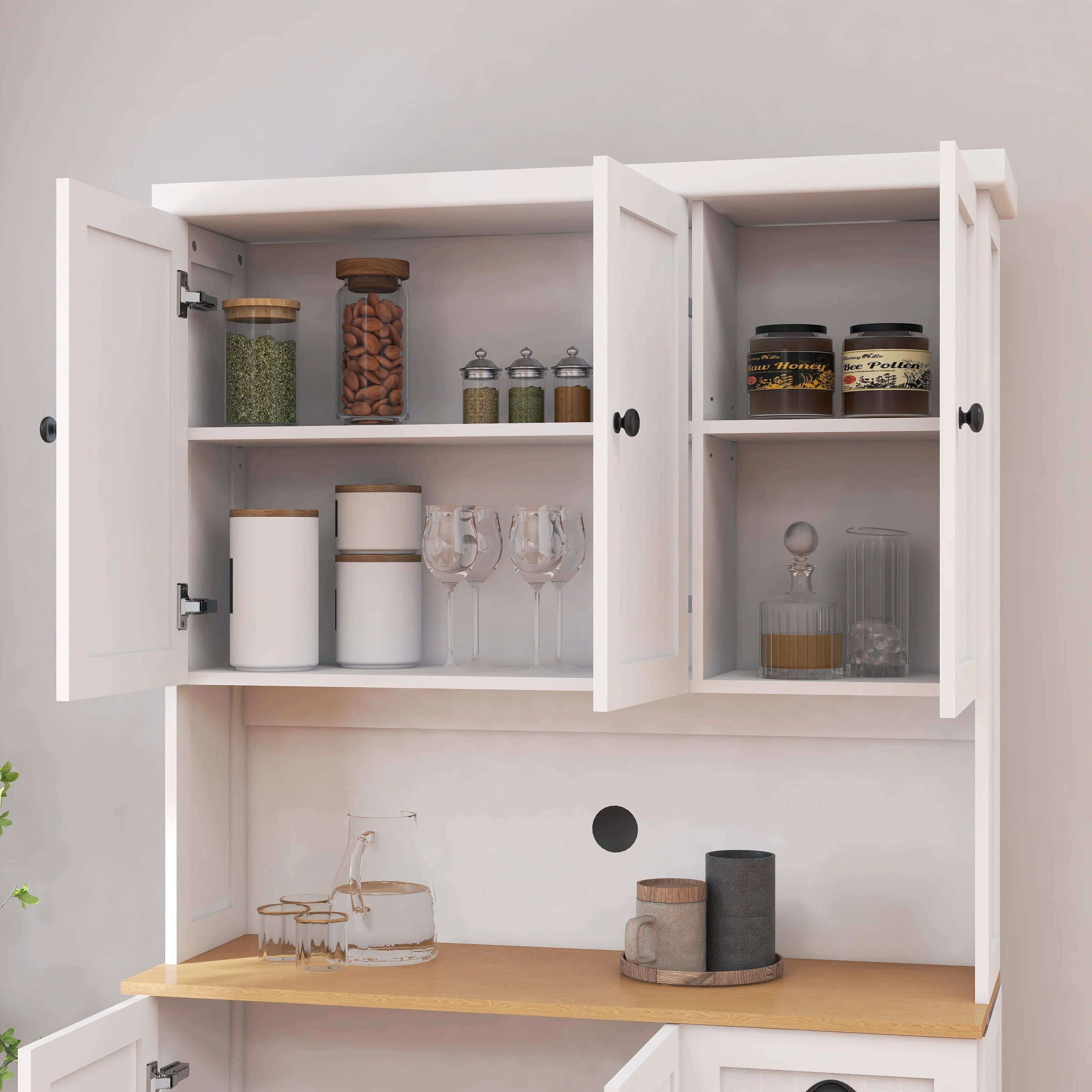 71 Kitchen Pantry Storage Cabinet with Microwave Oven Countertop,Hutch Cabinet with Adjustable Shelves,6 Doors,1 Drawer