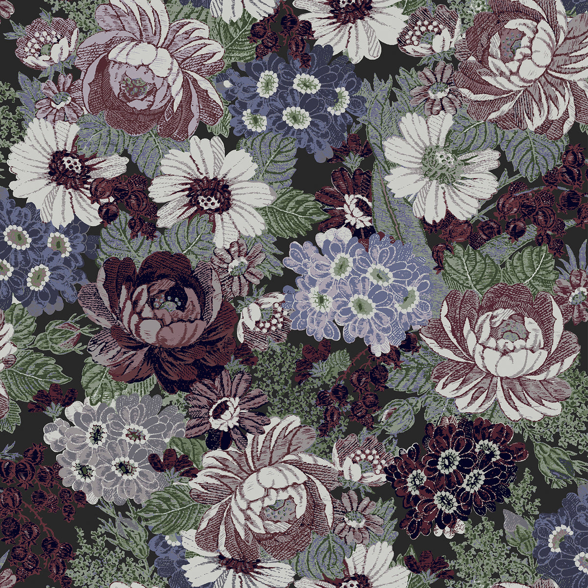 Laura Ashley Vliesbehang - Honnington Peonies Blackberry 10mx52cm