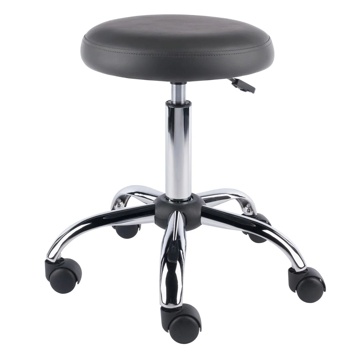 Adjustable Round Swivel Stool with Chrome Base and Charcoal Faux Leather - 22.52 x 22.52 x 25.59 inches