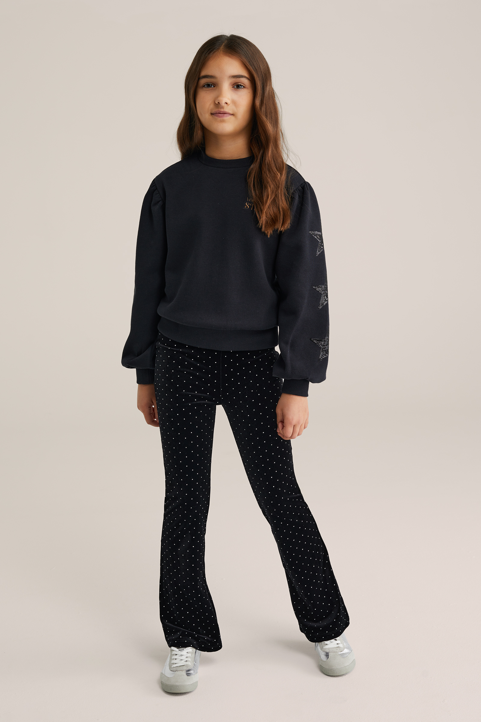 Meisjes velvet flared broek met studs