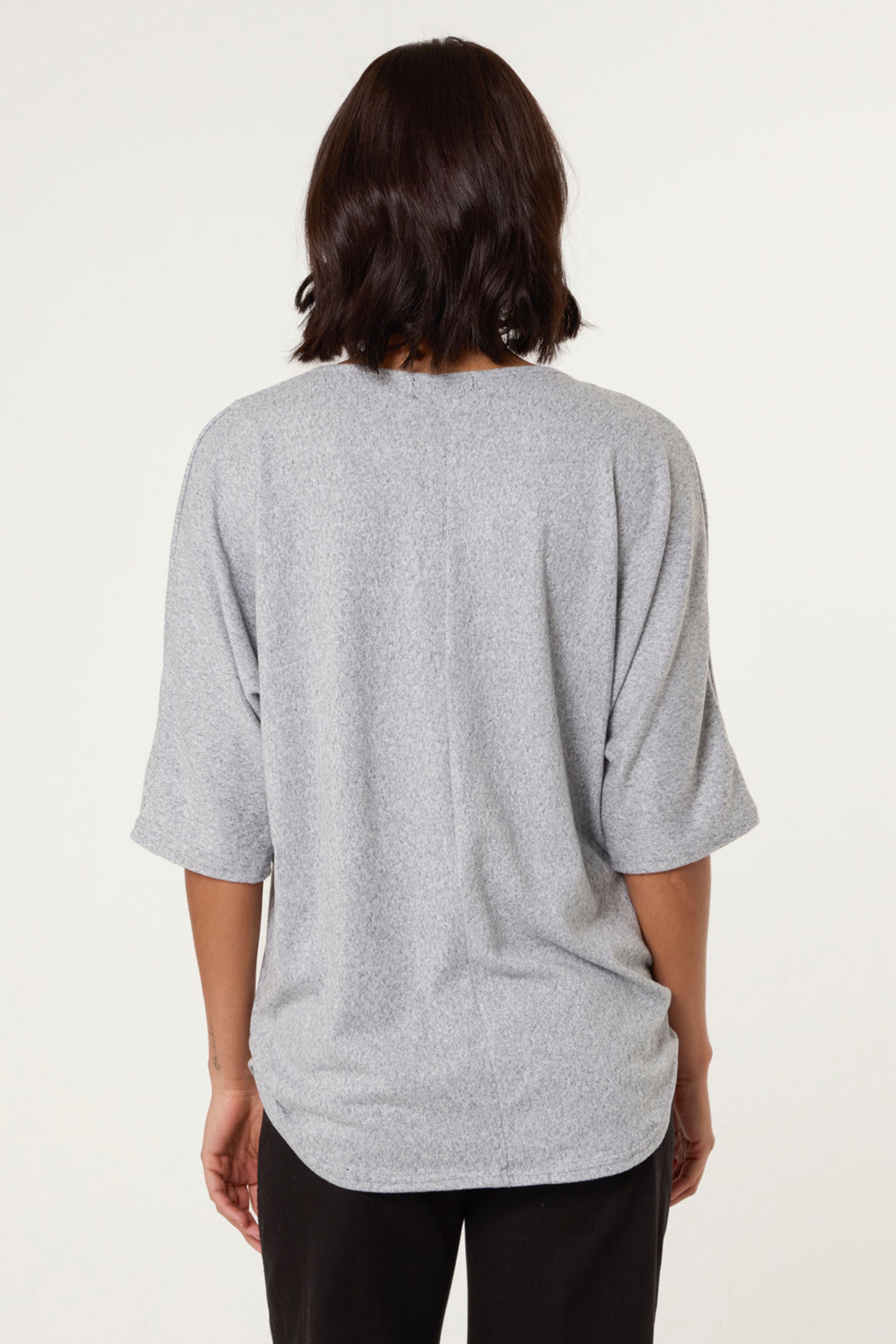 Blue Vanilla Grey Plain Half Zip Top
