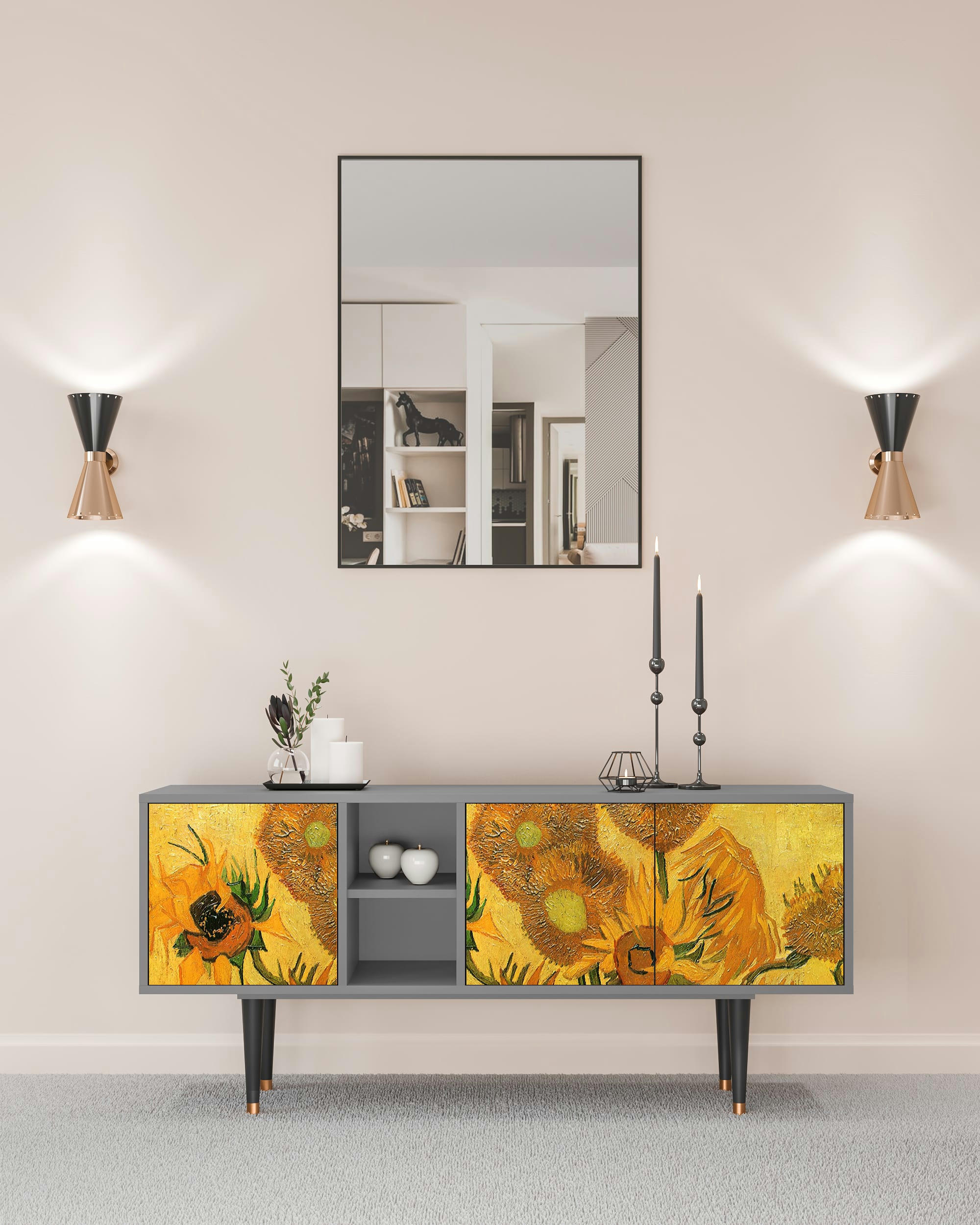 SUNFLOWERS BY VINCENT VAN GOGH - Meuble TV  jaune 3 tiroirs L 150 cm