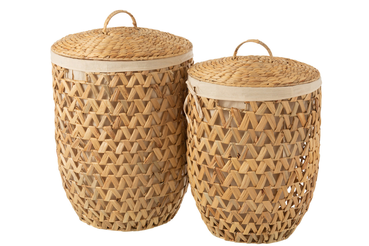 J-Line mand   Deksel Waterhyacinth - jute - naturel - 2 stuks