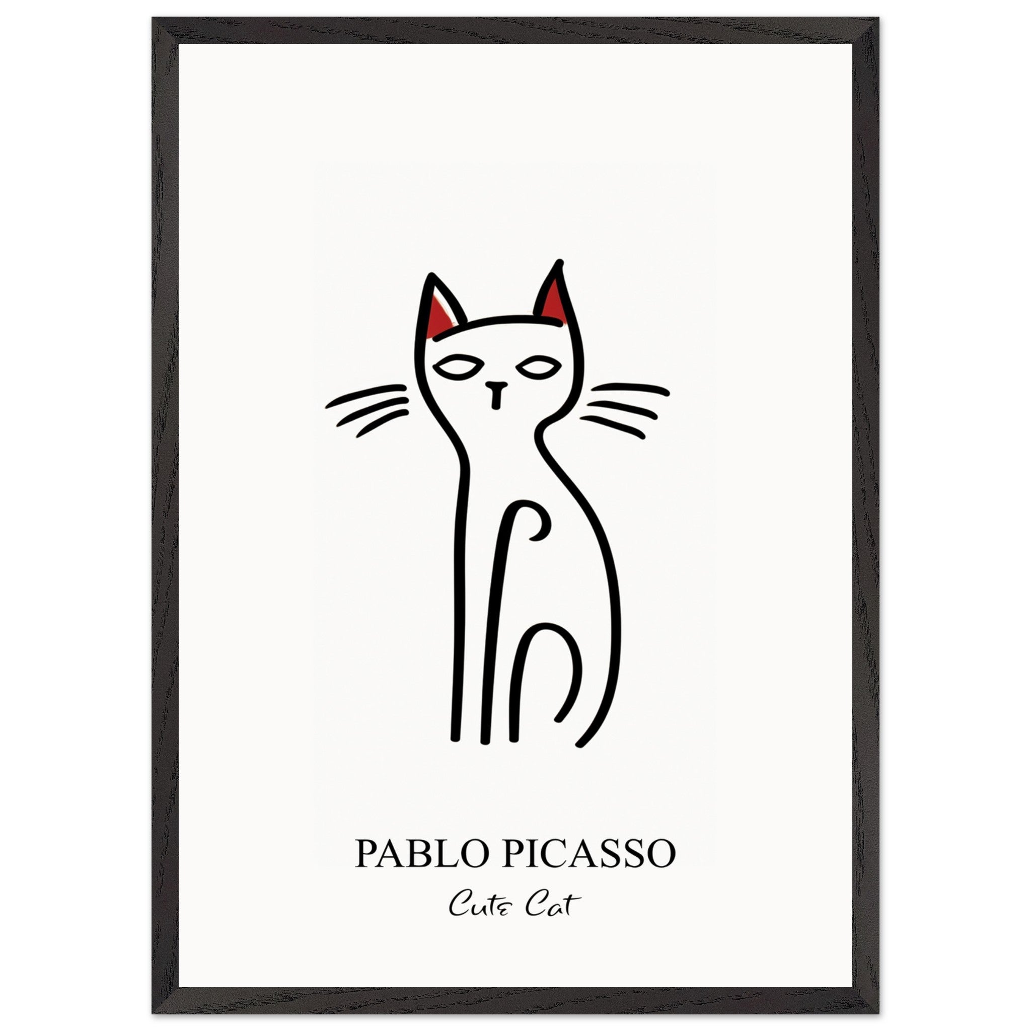 Artfulprints Poster met Lijst Pablo Picasso - Cute cat  - 50x70 cm - Zwart / Wit
