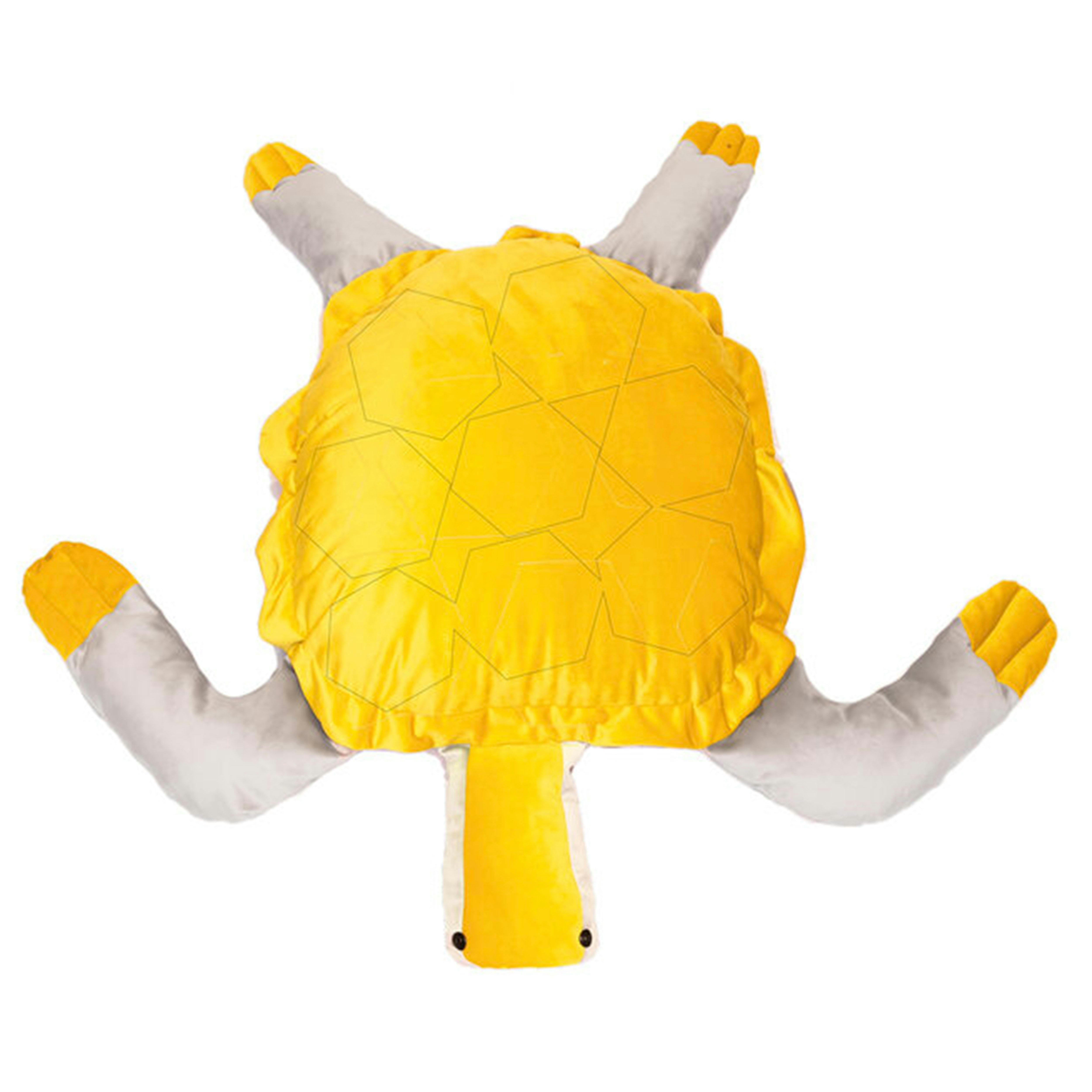 - Coussin tortue en velours moutarde et gris