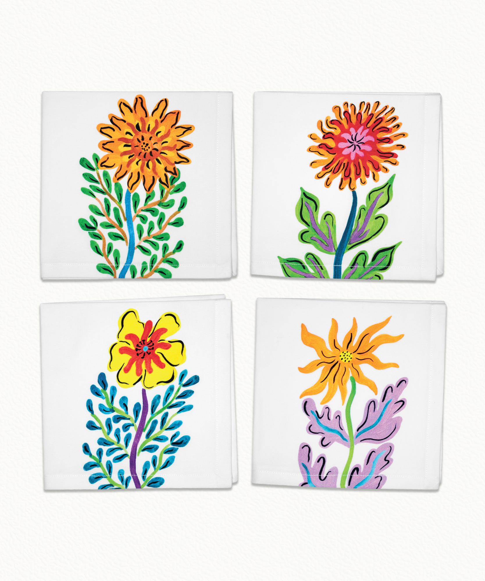 Lot de 4 Serviettes de table Jardin Voyageur - 100% Coton