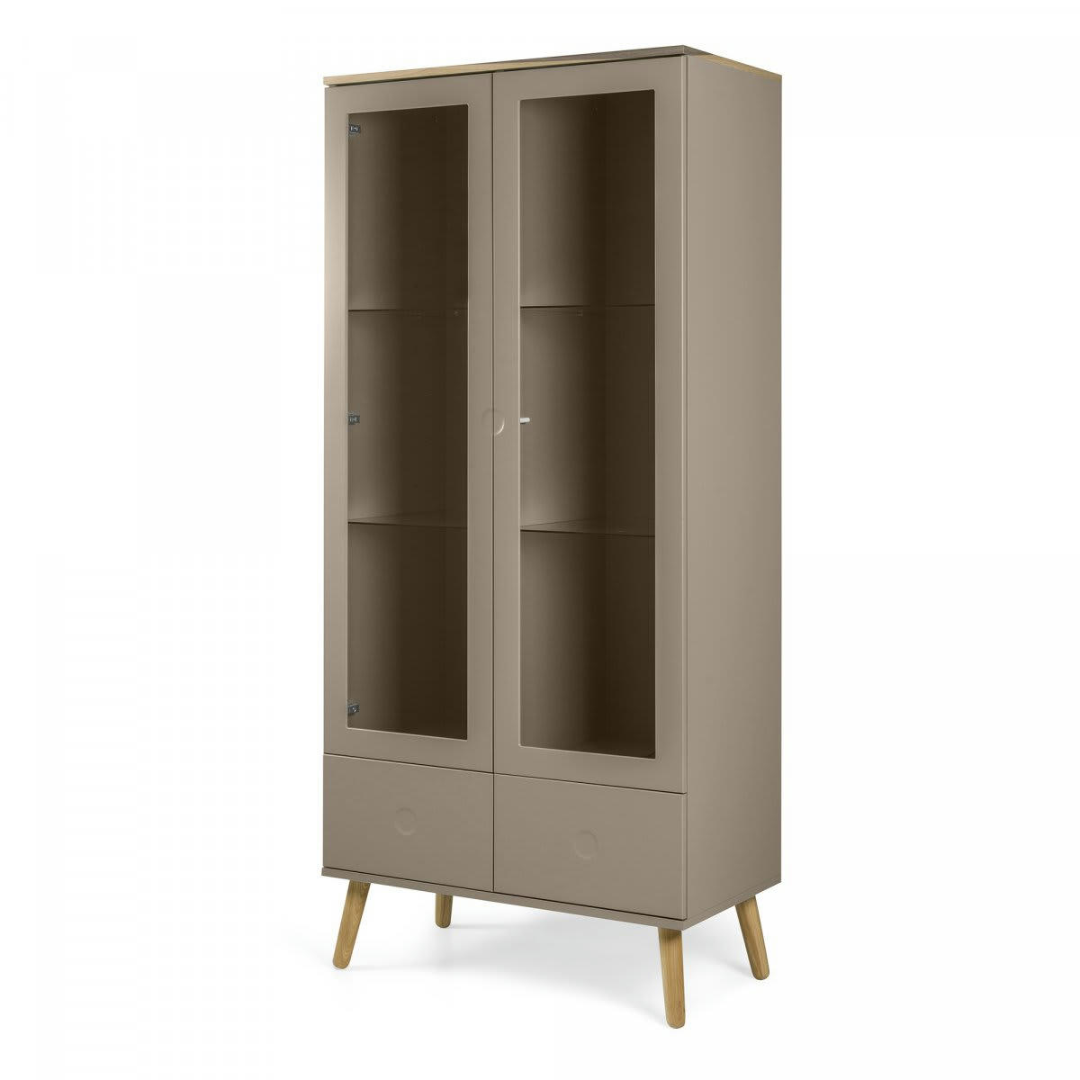 ZINO - Armoire scandinave portes vitrées avec tiroirs taupe
