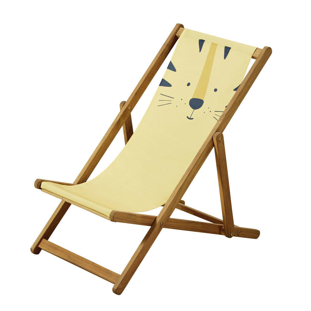 Mini Jungle - Chilienne enfant en acacia et toile jaune tête de tigre