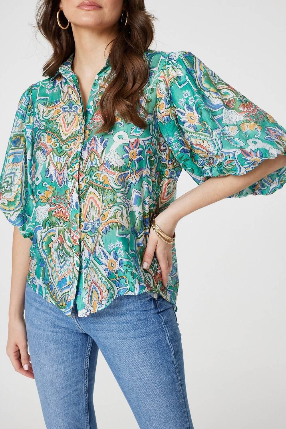 Izabel London Printed Puff 1/2 Sleeve Shirt