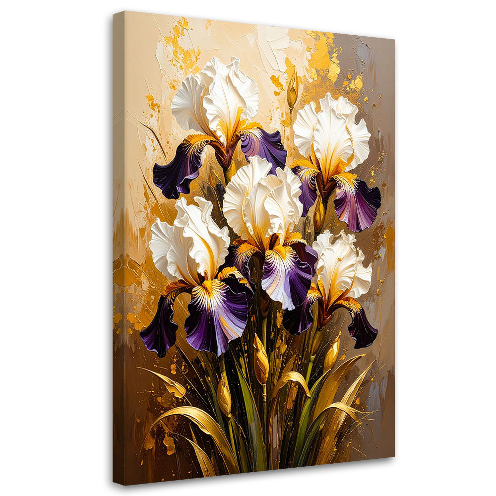Feeby Obraz do salonu sypialni, Irysy Kwiaty na beżowym tle 40x60