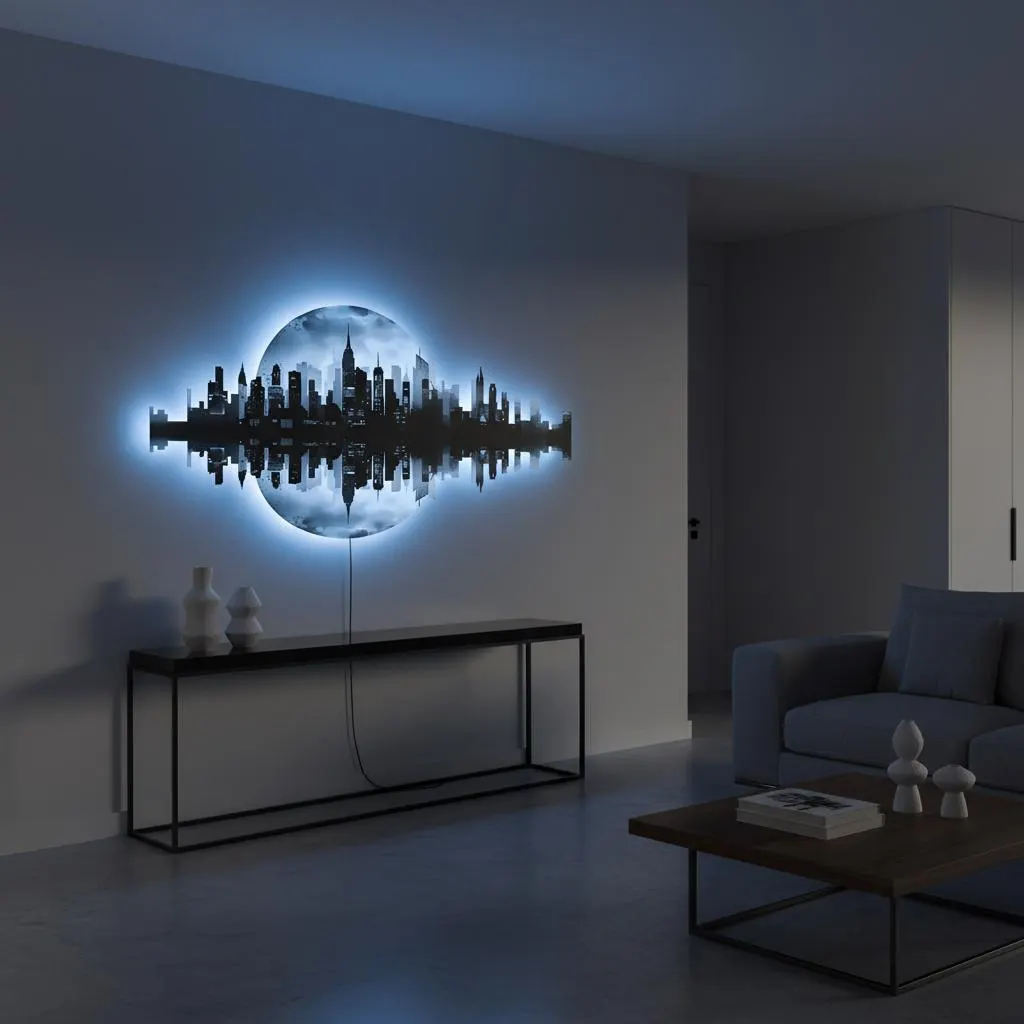 LED City Skyline Wall Art, UV Printed Modern Wall Decor, Ambient Light Wall Lamp, Bedroom Living Room Lighting Decor