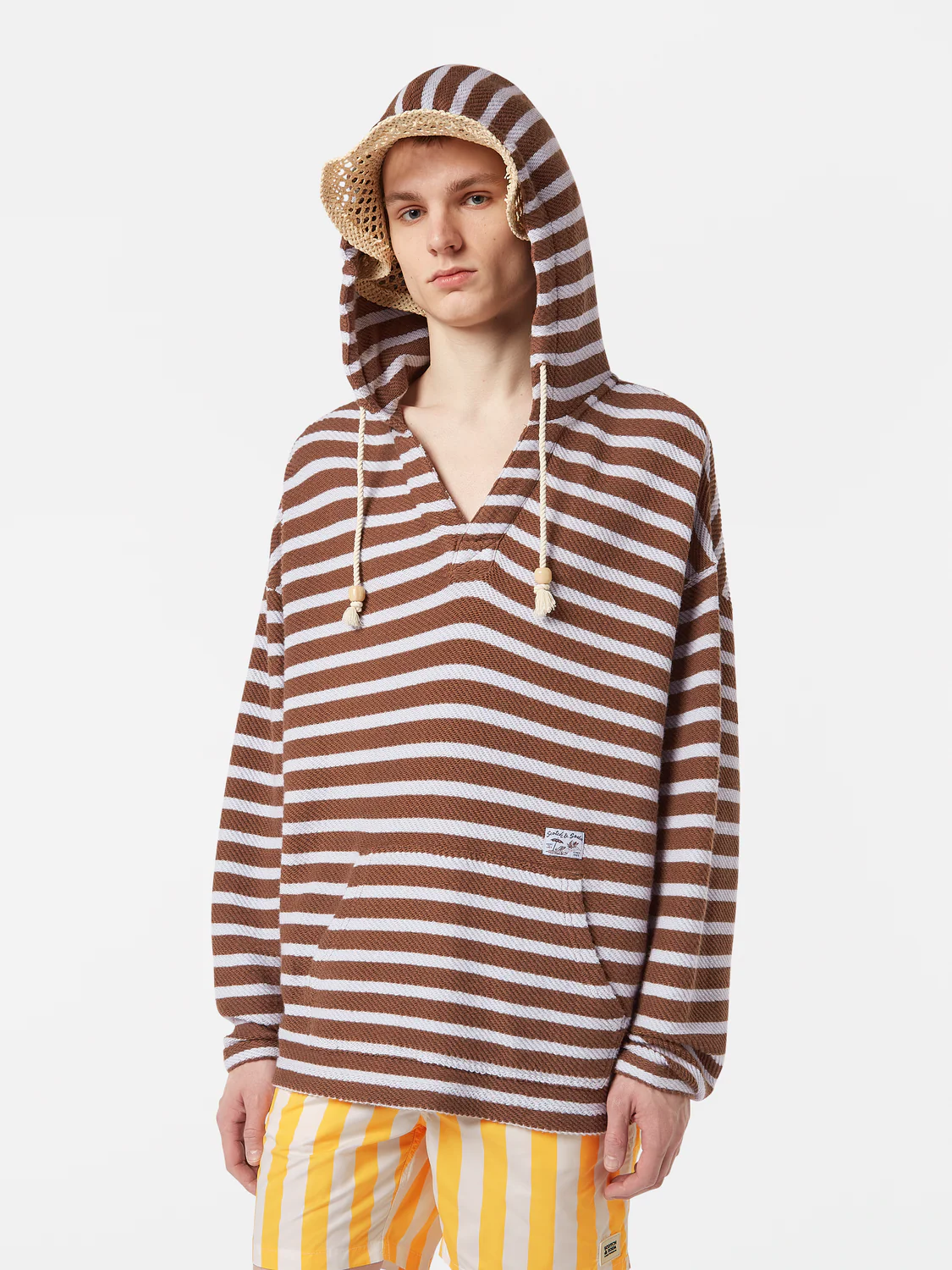Loose-Fit Striped Slub Terrycloth Hoodie