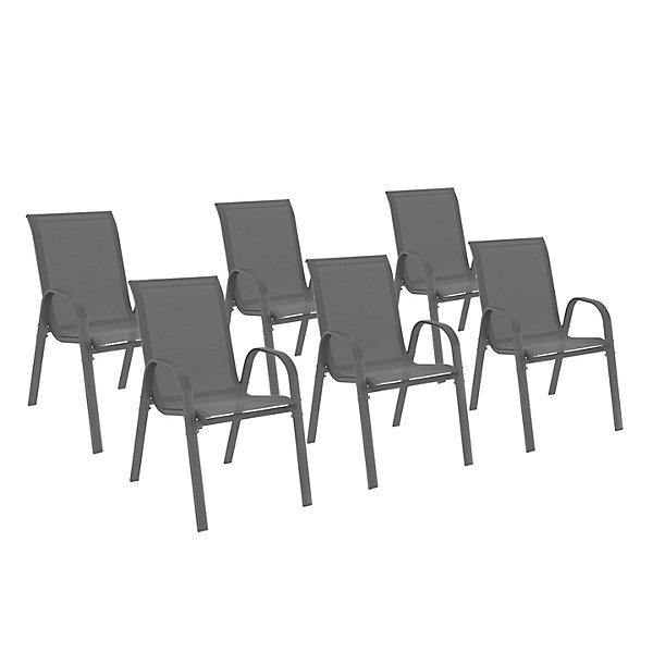 Lot de 6 chaises de jardin LYMA métal et textilène empilables gris anthracite